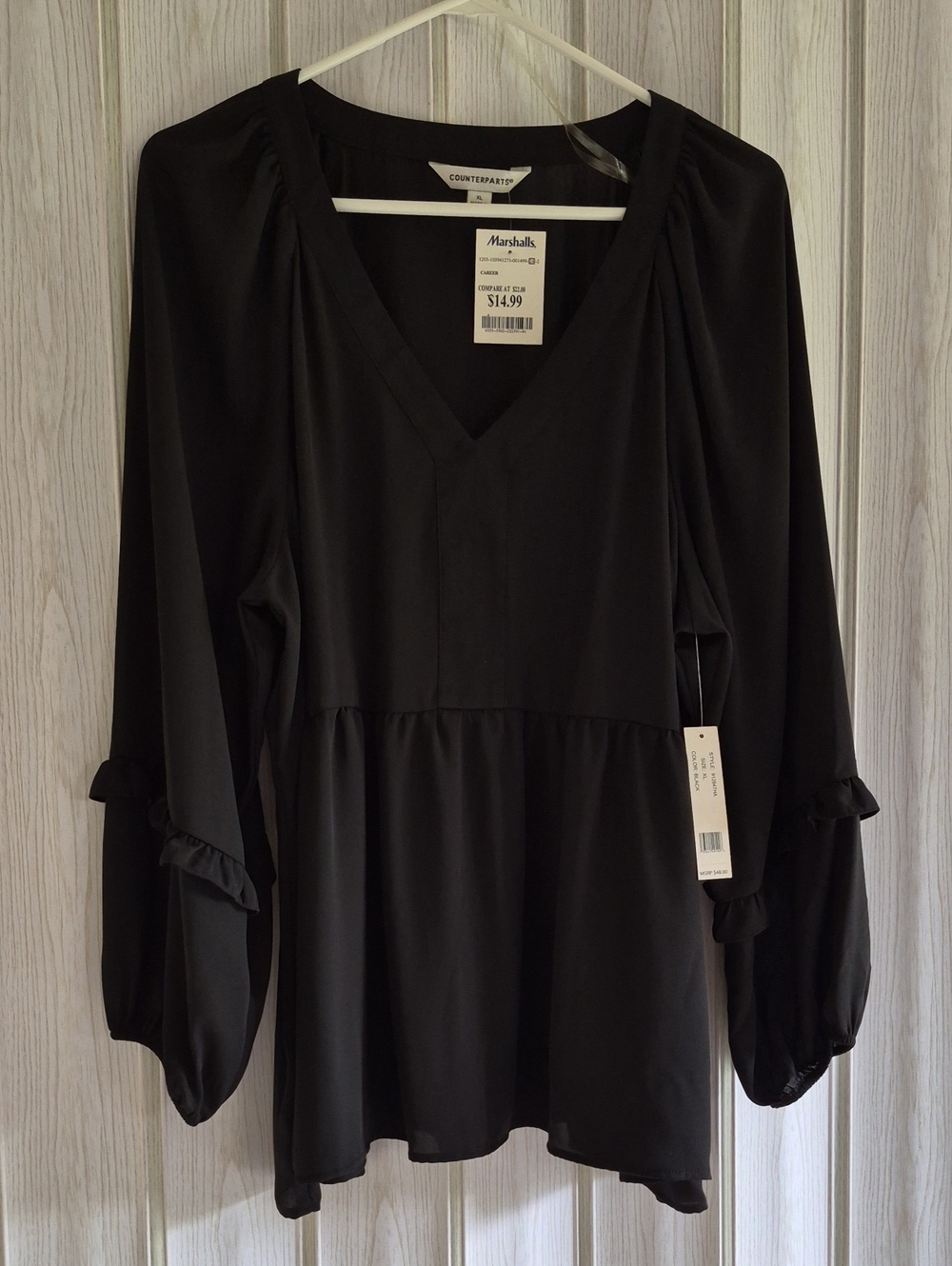 Counterparts Black V-Neck Long Sleeve Ruffled Peplum Top